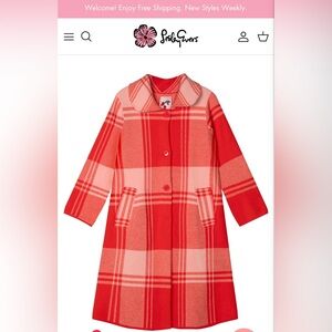 Lesley Evers NATALIE coat Strawberry Pink Plaid M/L (US 8 - 12)